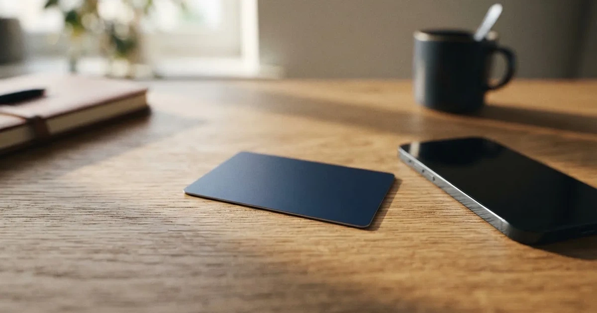 A payment card next to a phone with a crypto wallet app open