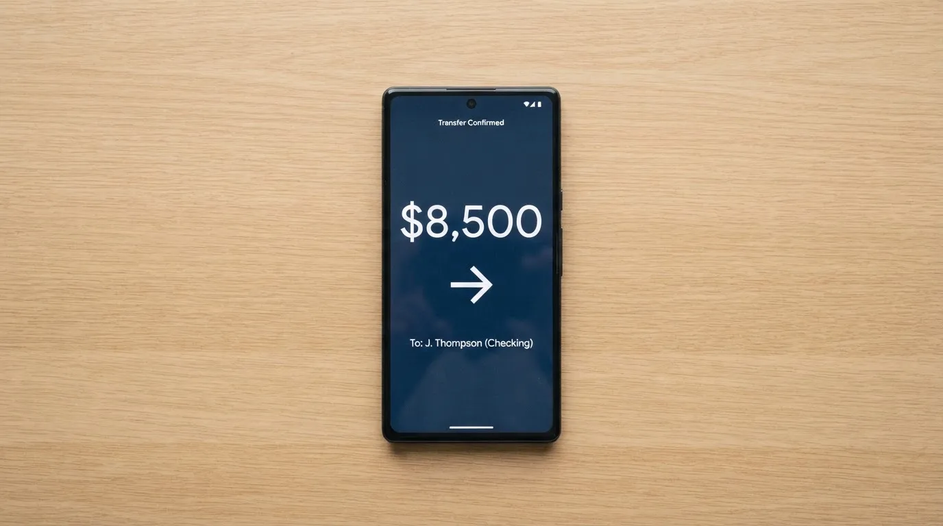 A phone showing a stablecoin transfer screen