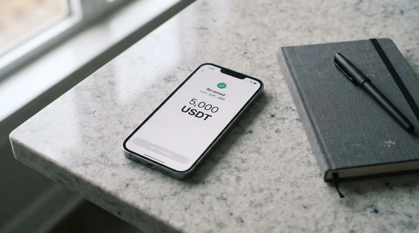 A phone showing a stablecoin transfer screen