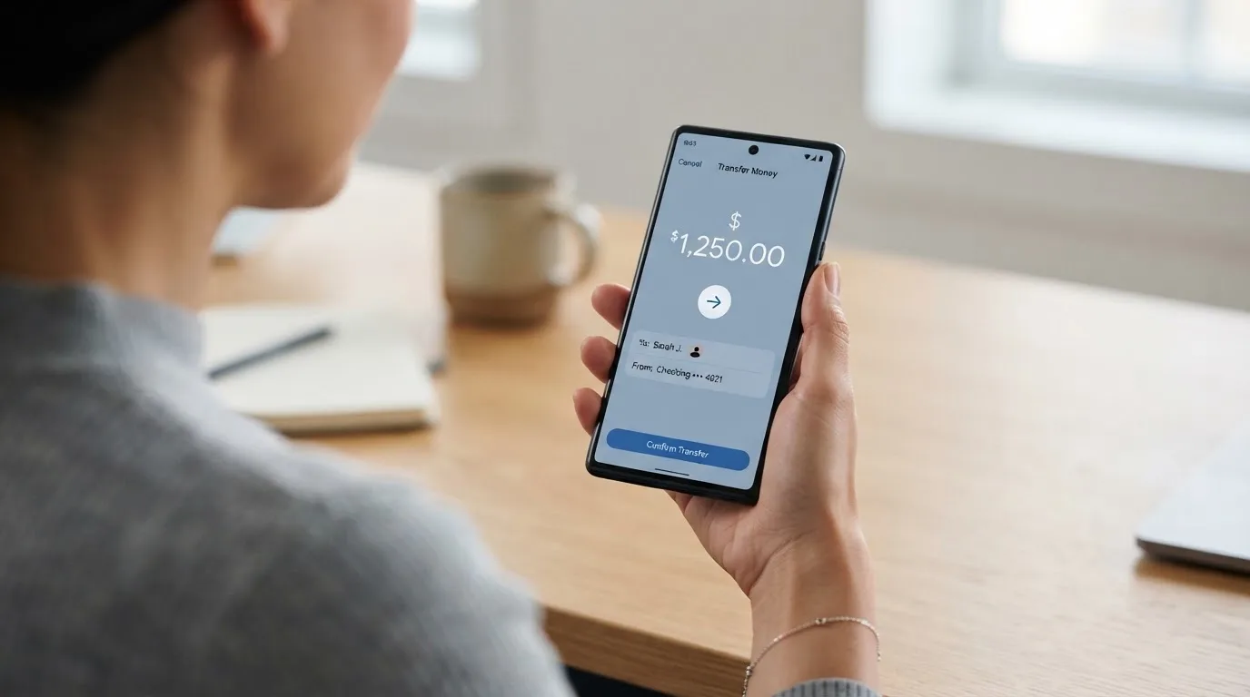 A phone showing a stablecoin transfer screen