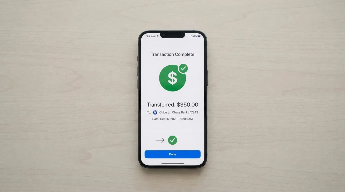 A phone showing a stablecoin transfer screen