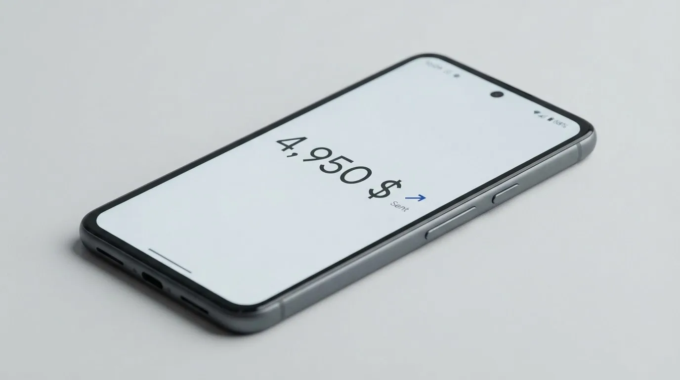 A phone showing a stablecoin transfer screen