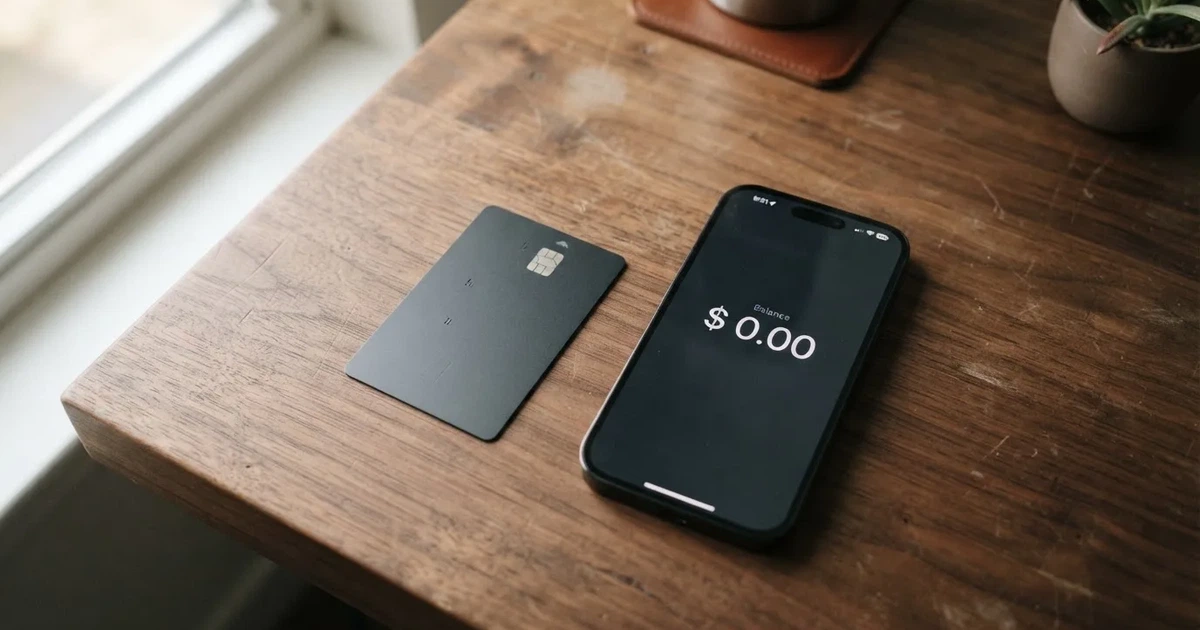 A payment card next to a phone with a crypto wallet app open