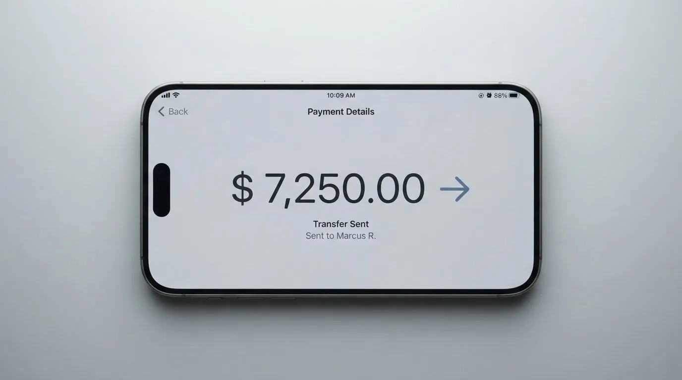 A phone showing a stablecoin transfer screen