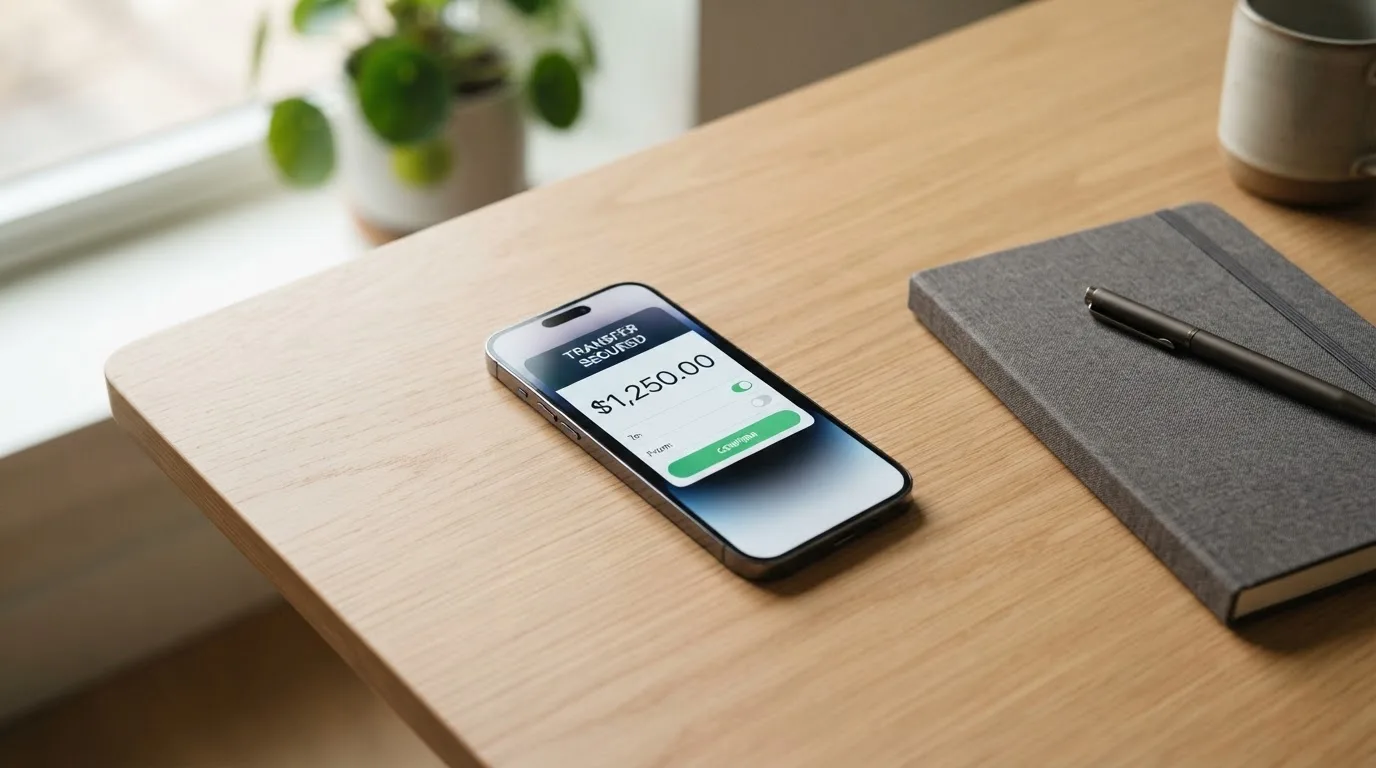 A phone showing a stablecoin transfer screen