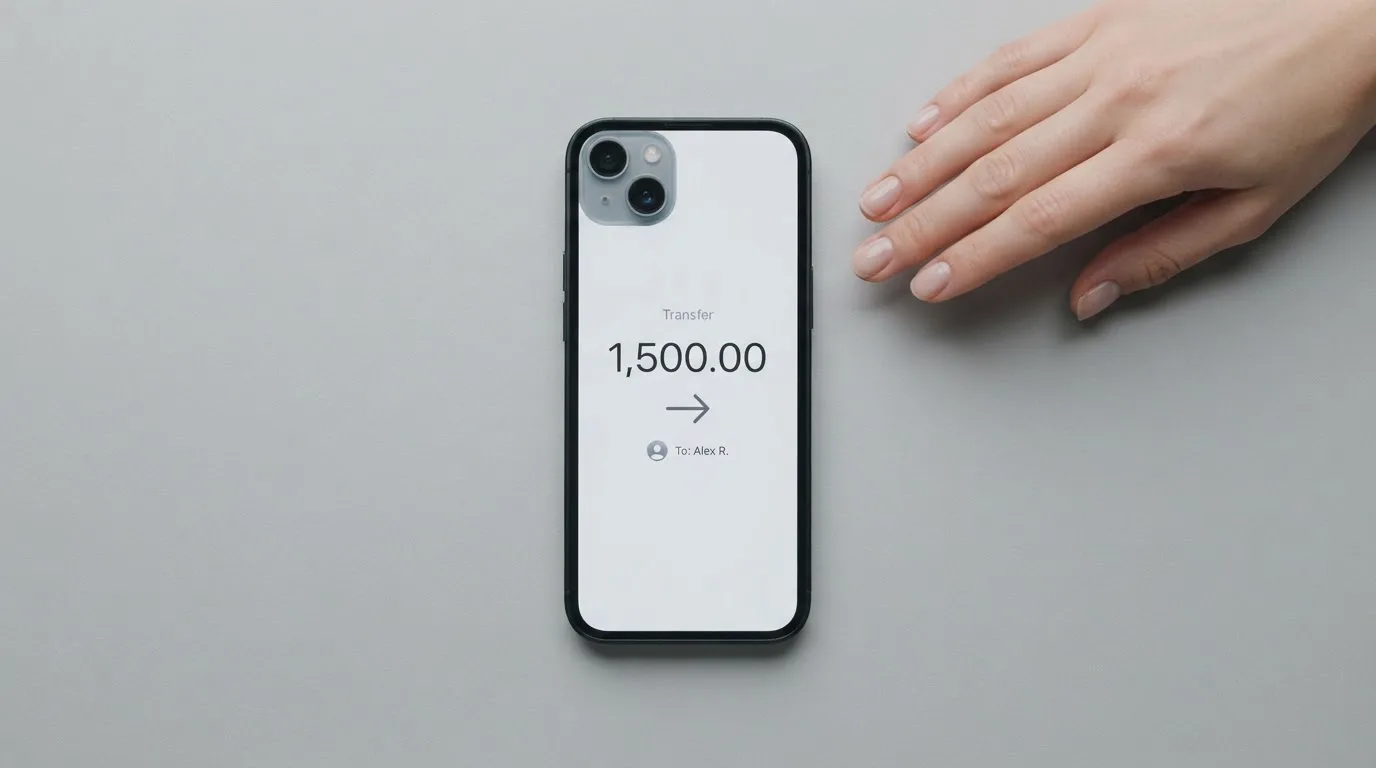 A phone showing a stablecoin transfer screen