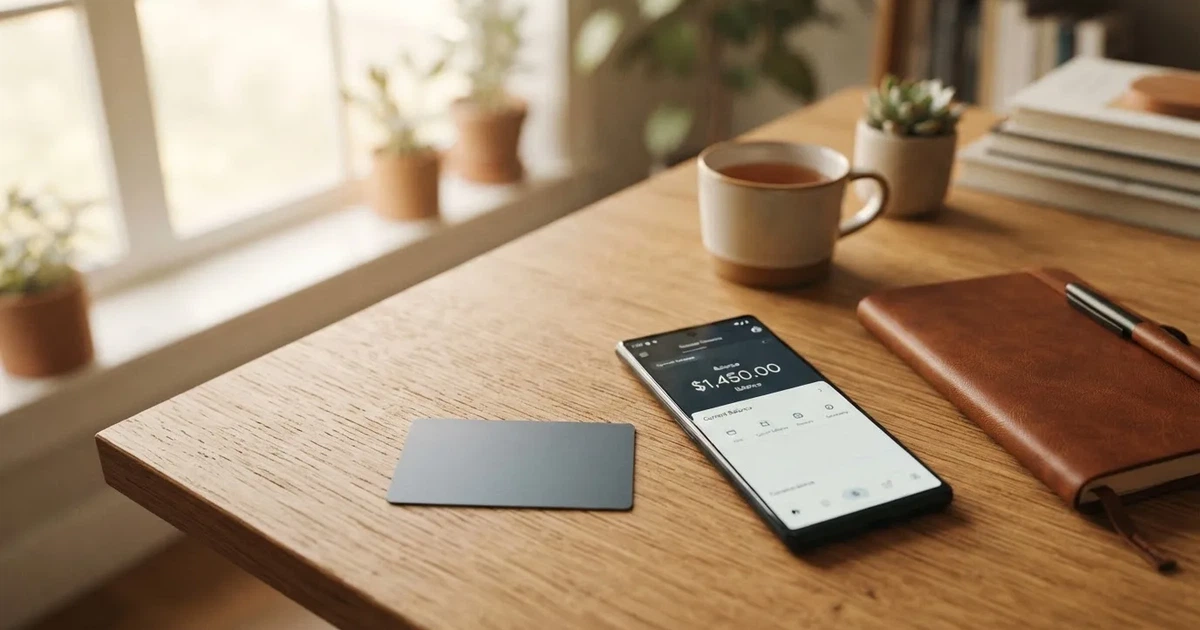 A payment card next to a phone with a crypto wallet app open