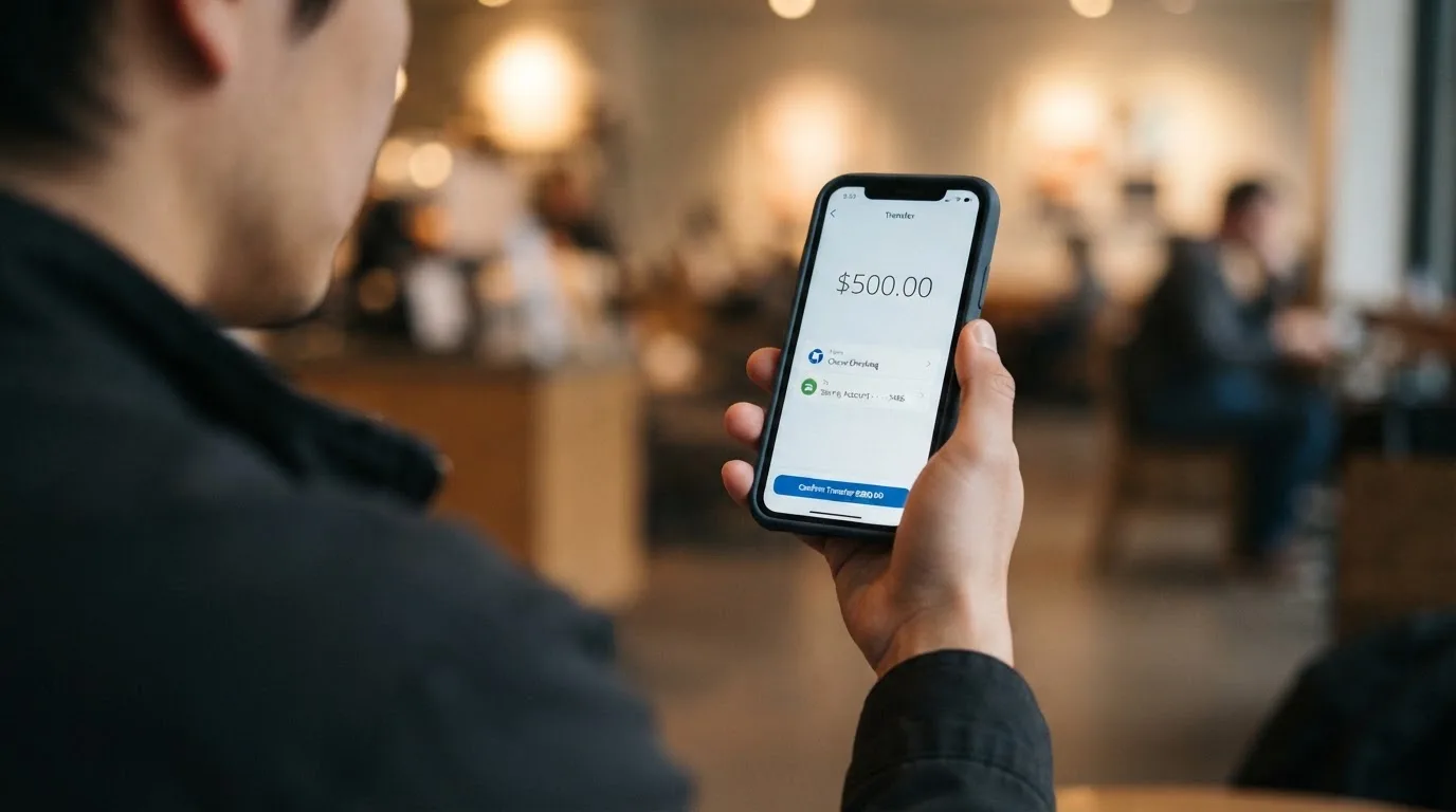 A phone showing a stablecoin transfer screen