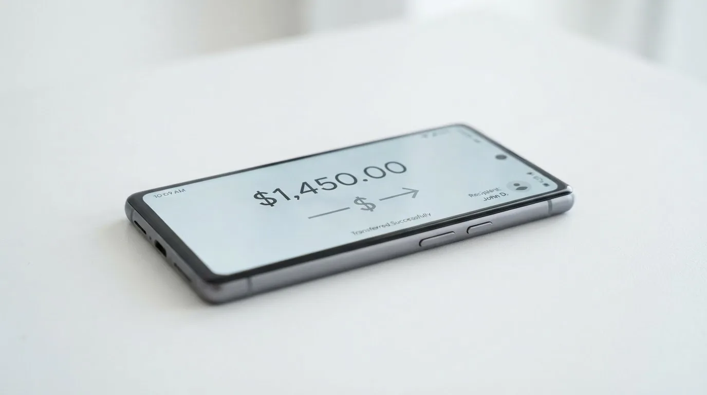 A phone showing a stablecoin transfer screen