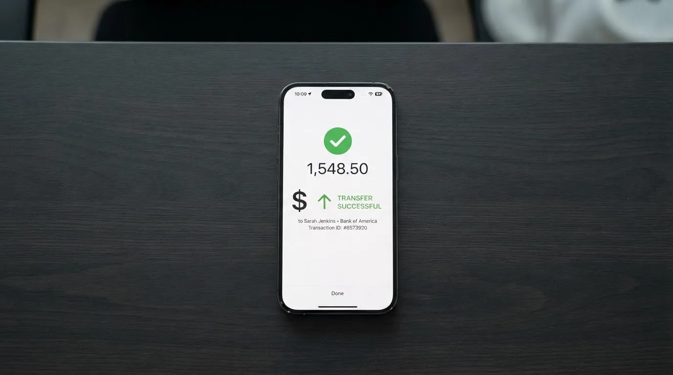 A phone showing a stablecoin transfer screen