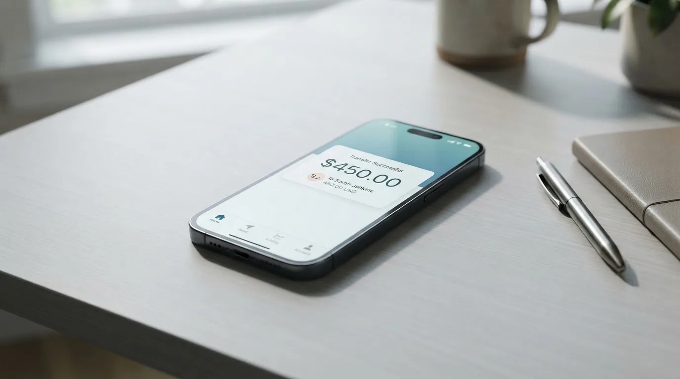 A phone showing a stablecoin transfer screen
