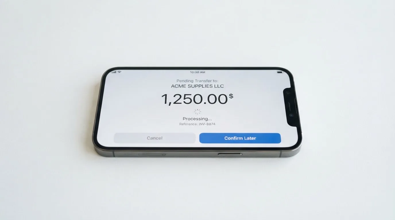 A phone showing a stablecoin transfer screen
