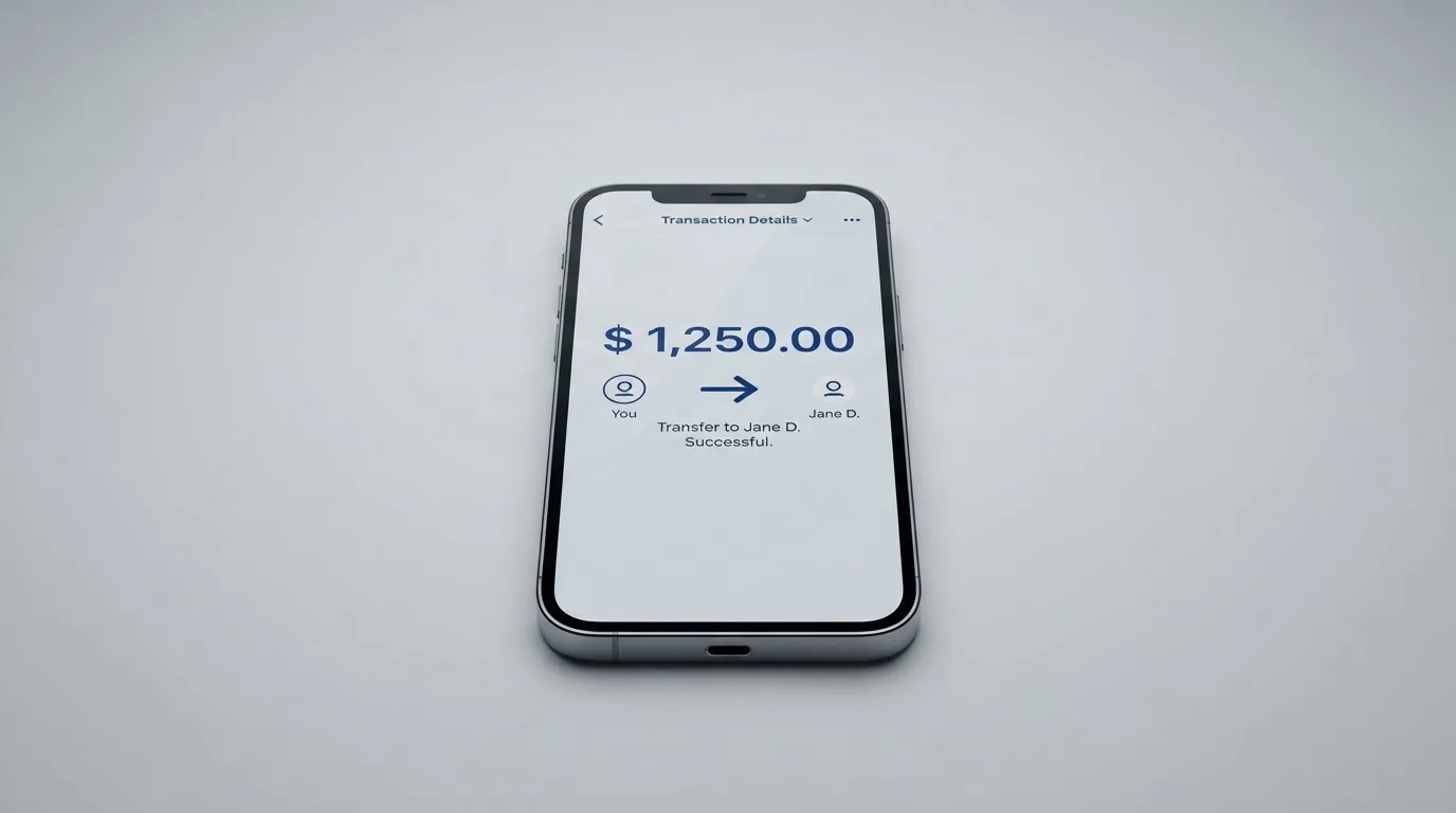 A phone showing a stablecoin transfer screen