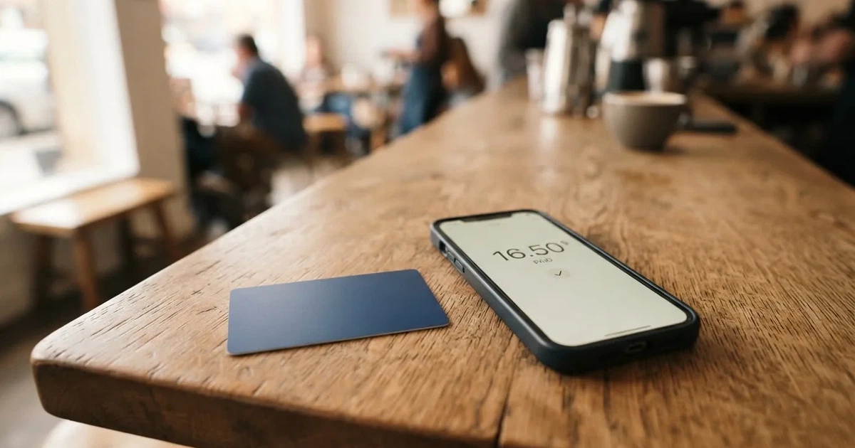 A payment card next to a phone with a crypto wallet app open