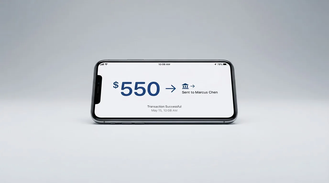 A phone showing a stablecoin transfer screen