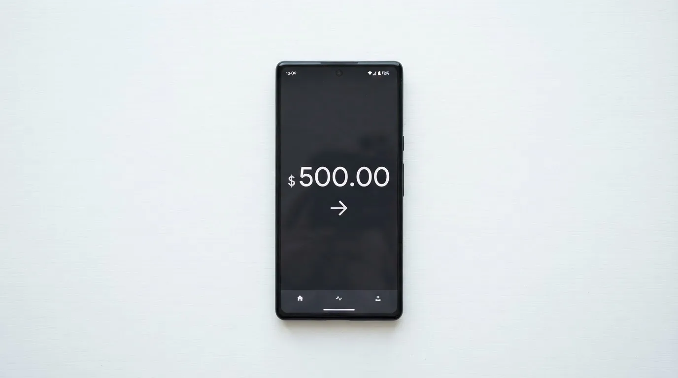 A phone showing a stablecoin transfer screen