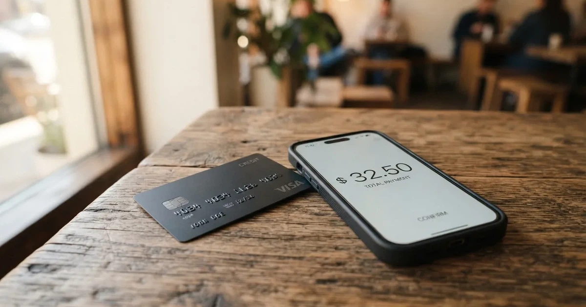 A payment card next to a phone with a crypto wallet app open