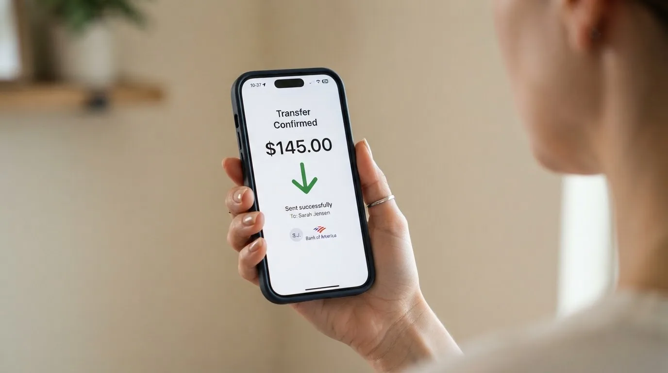 A phone showing a stablecoin transfer screen