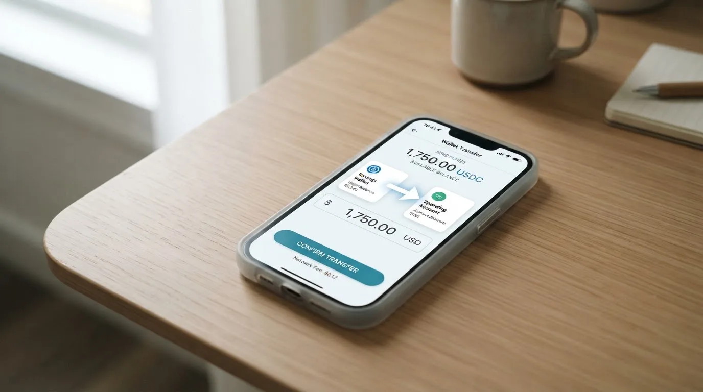 A phone showing a stablecoin transfer screen