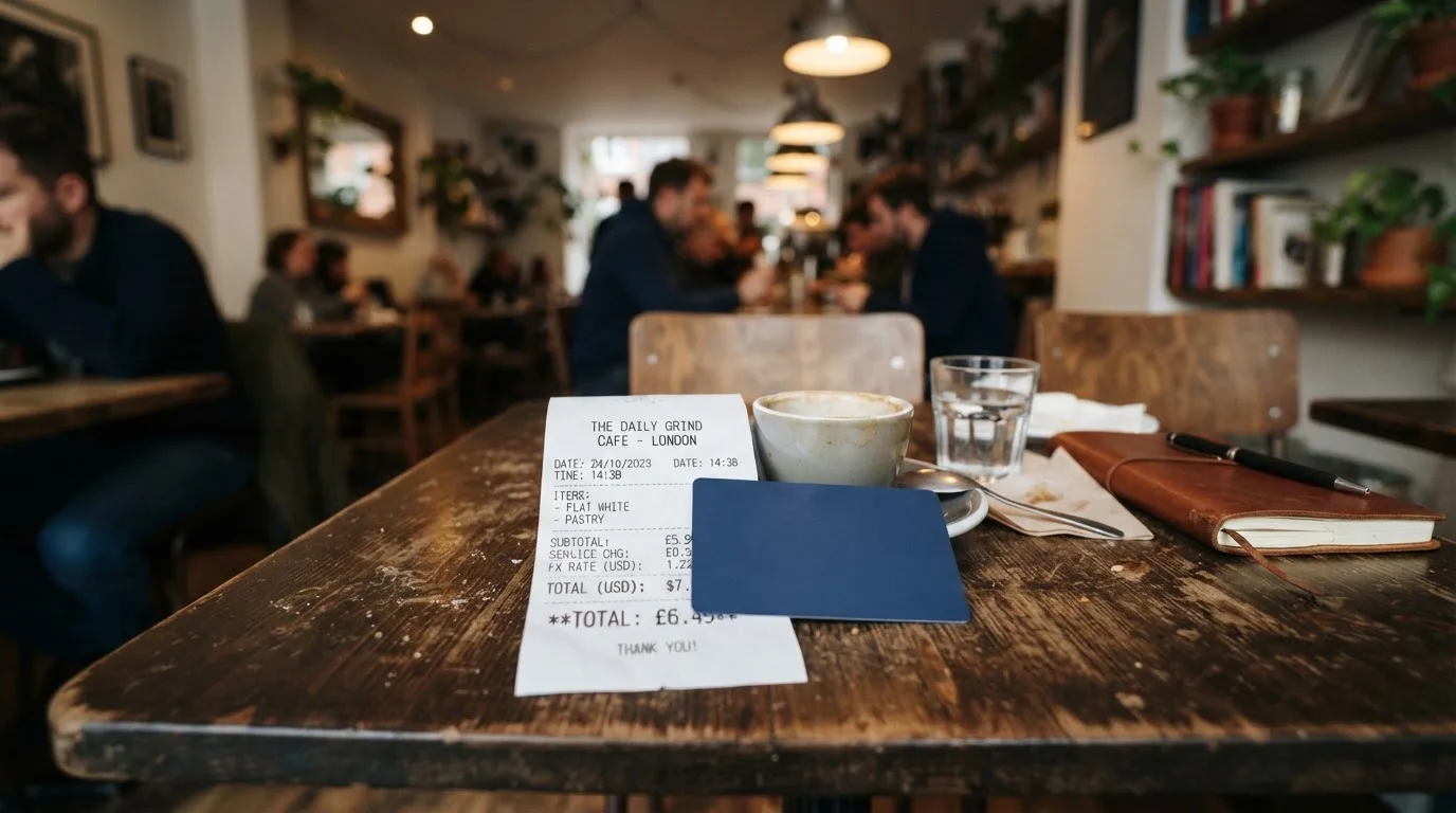 A receipt and a card on a café table