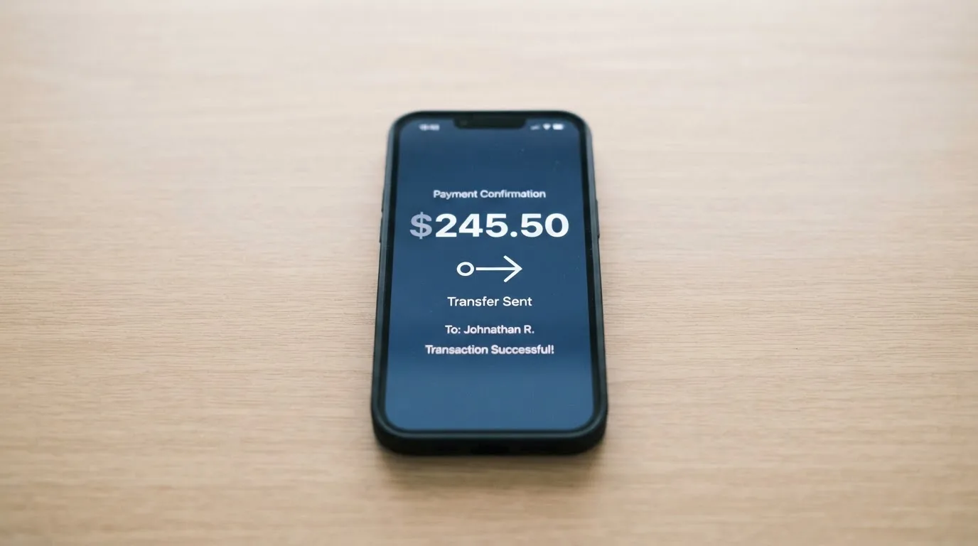 A phone showing a stablecoin transfer screen