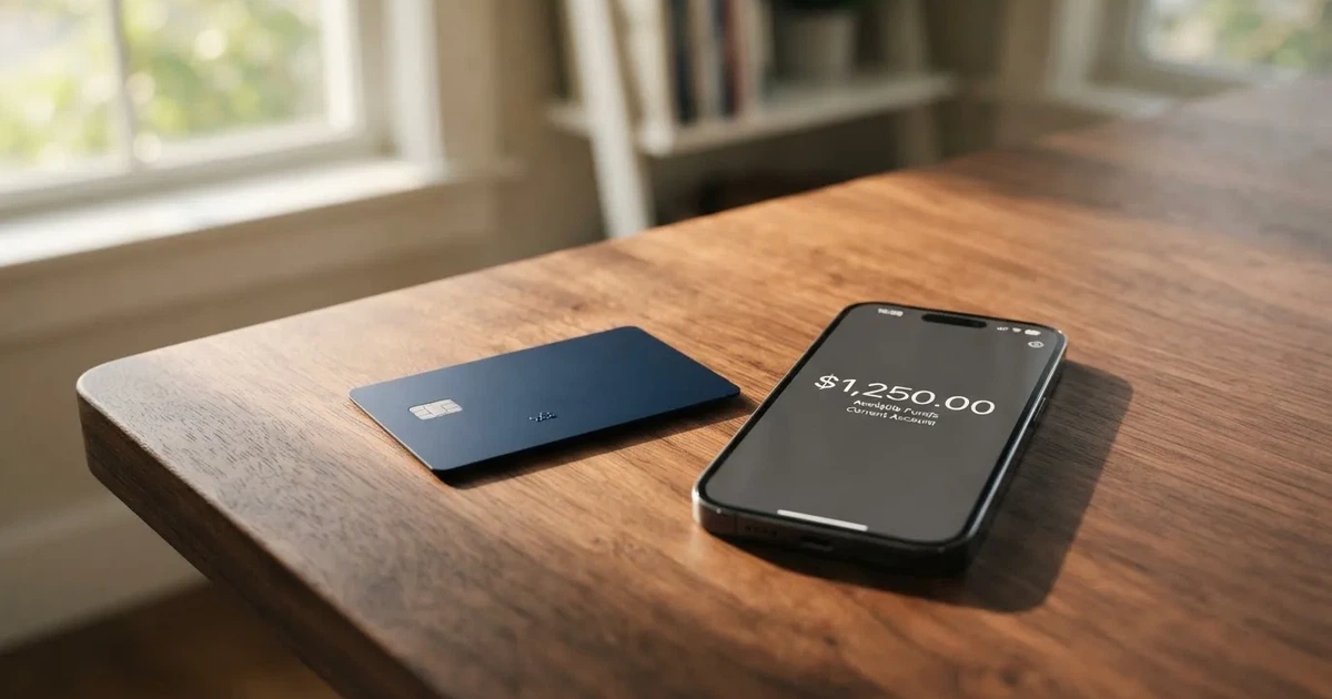 A payment card next to a phone with a crypto wallet app open