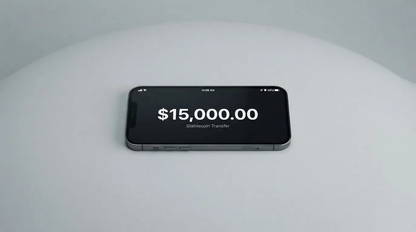 A phone showing a stablecoin transfer screen