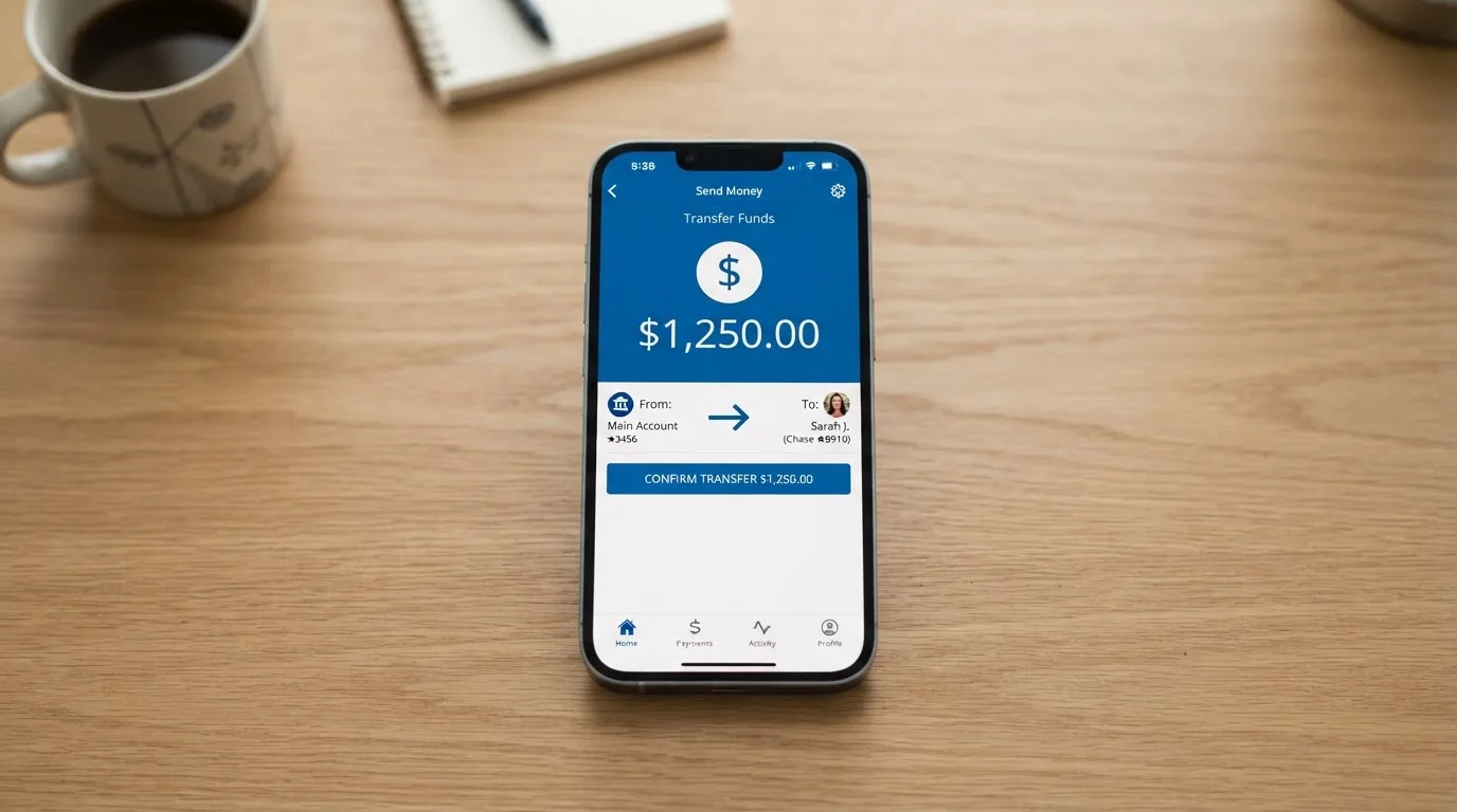A phone showing a stablecoin transfer screen