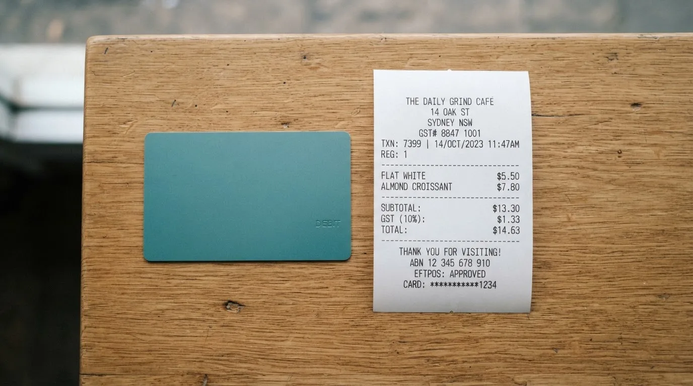 A receipt and a card on a café table