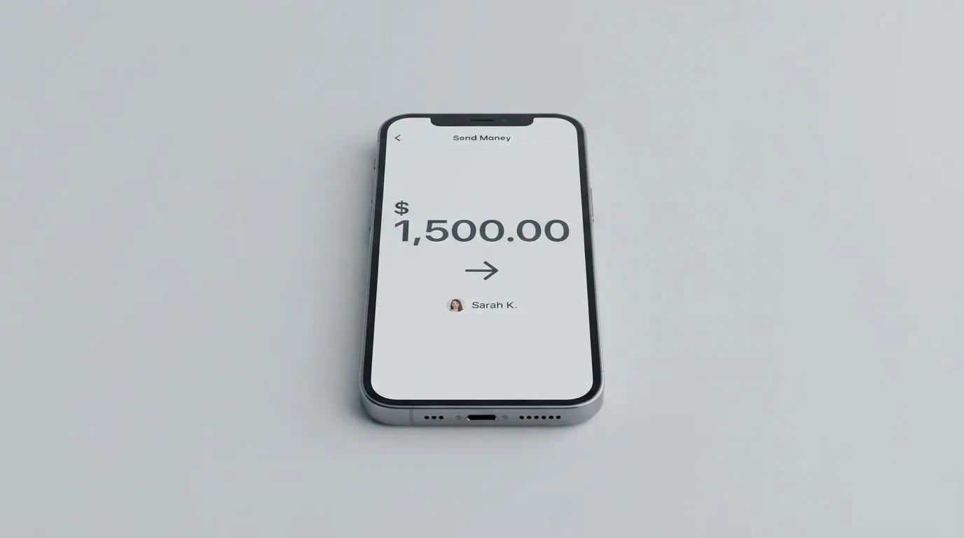 A phone showing a stablecoin transfer screen