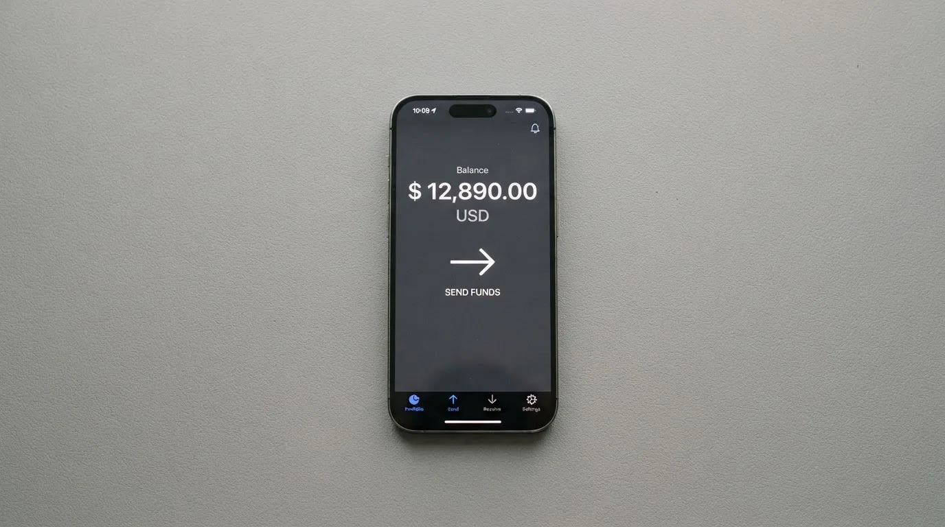 A phone showing a stablecoin transfer screen