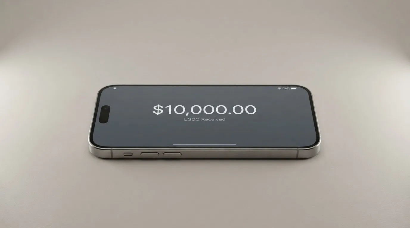 A phone showing a stablecoin transfer screen