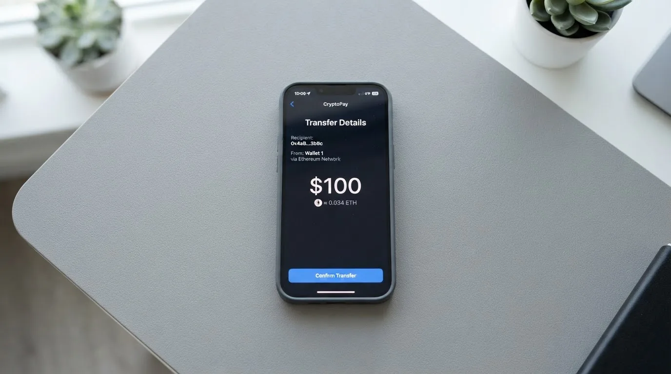 A phone showing a stablecoin transfer screen