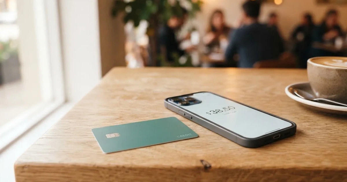 A payment card next to a phone with a crypto wallet app open