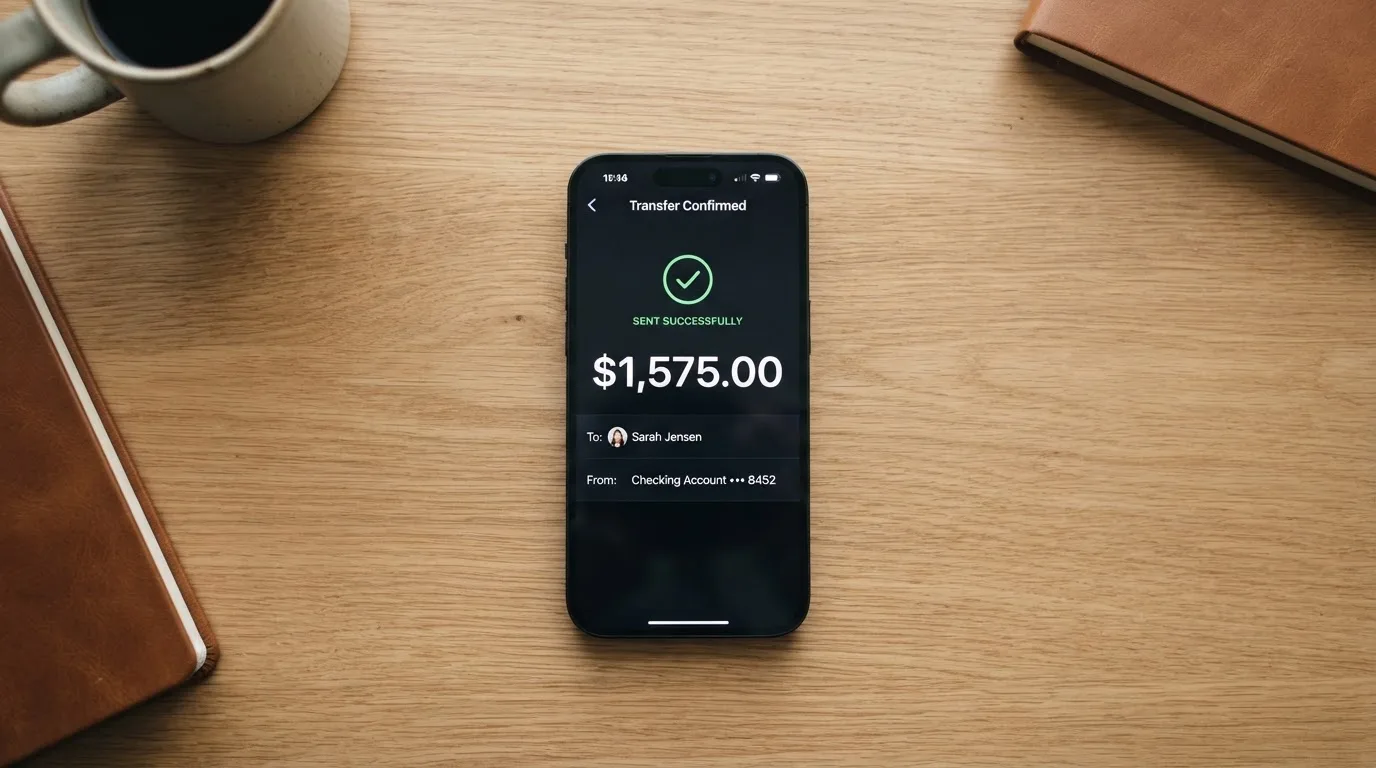 A phone showing a stablecoin transfer screen