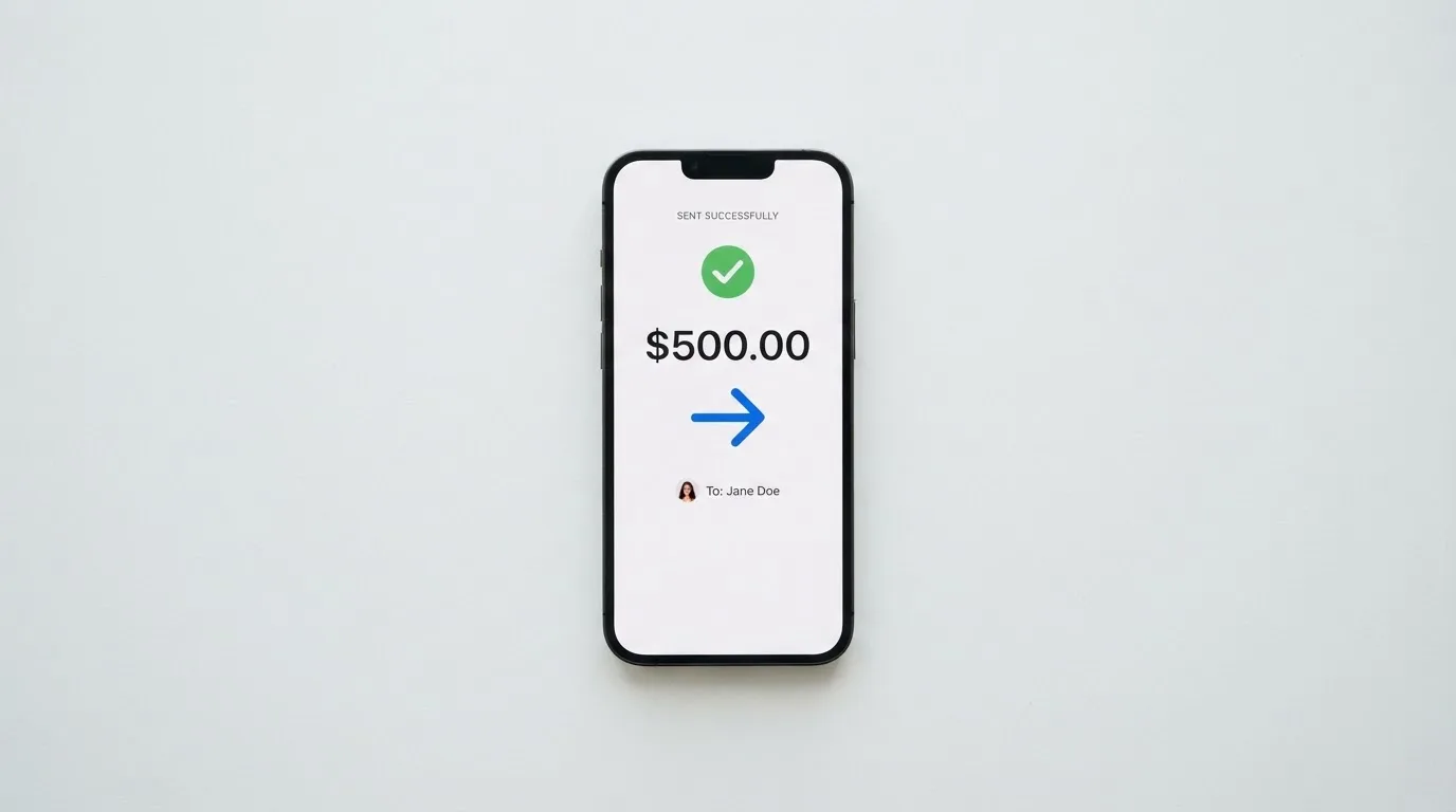 A phone showing a stablecoin transfer screen