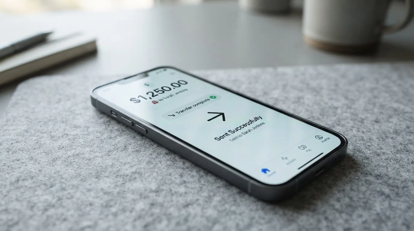 A phone showing a stablecoin transfer screen