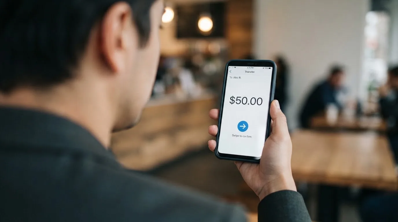 A phone showing a stablecoin transfer screen