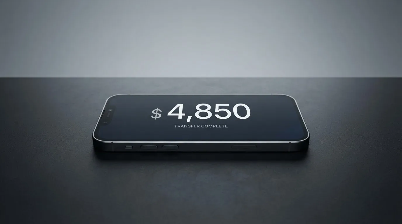 A phone showing a stablecoin transfer screen