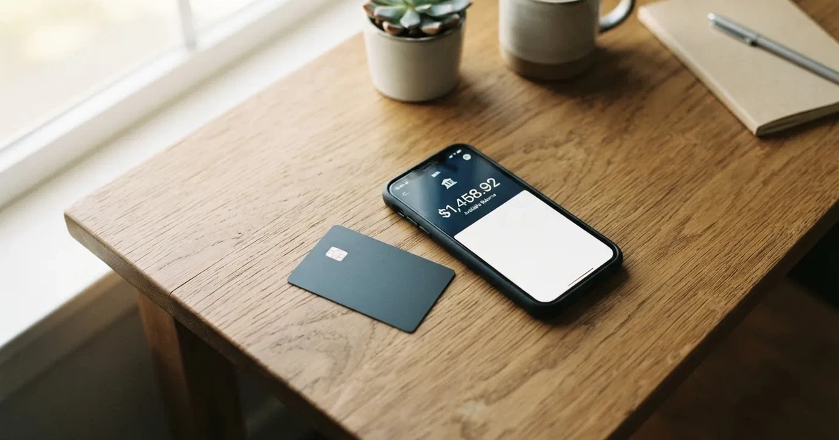 A payment card next to a phone with a crypto wallet app open