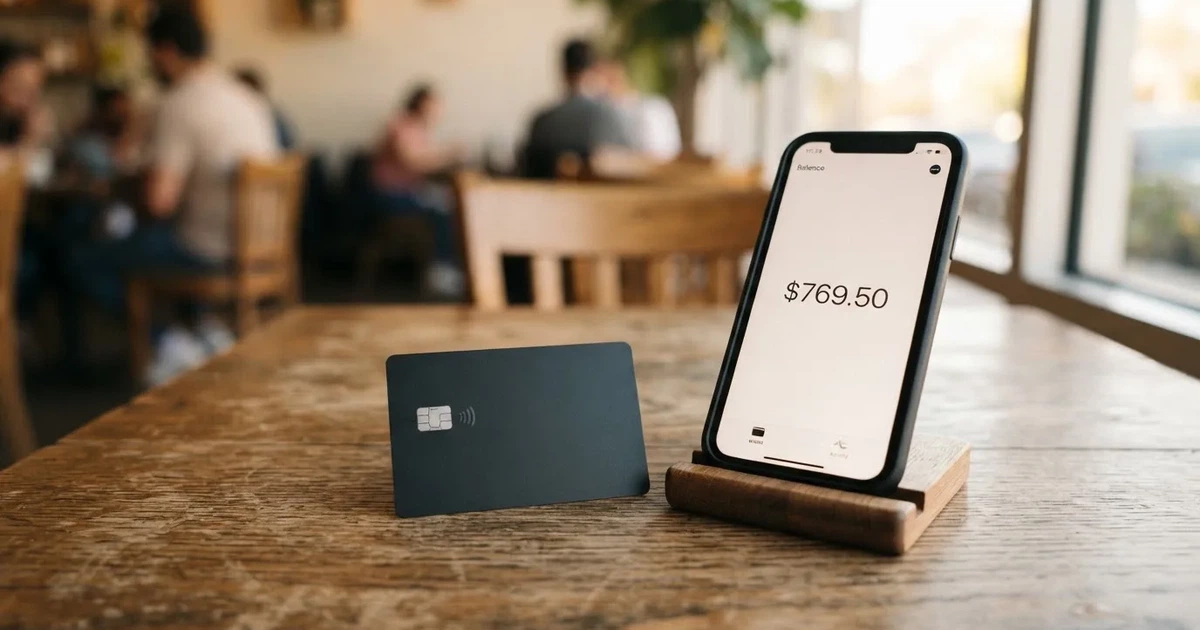 A payment card next to a phone with a crypto wallet app open