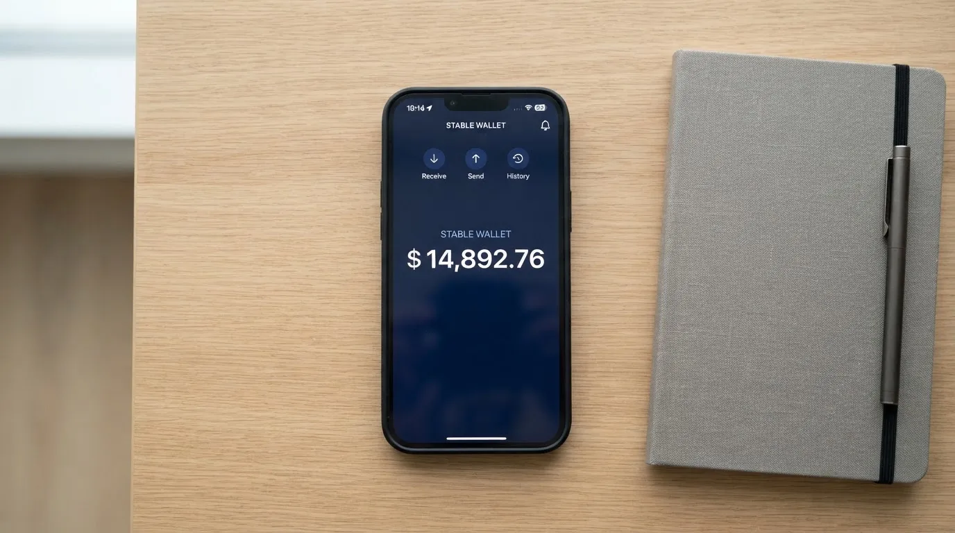 A phone showing a stablecoin transfer screen