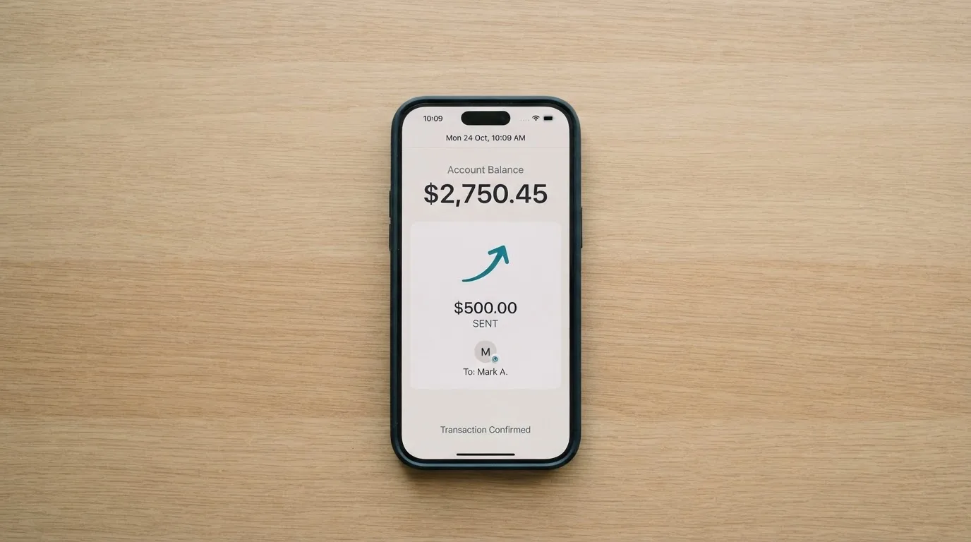 A phone showing a stablecoin transfer screen