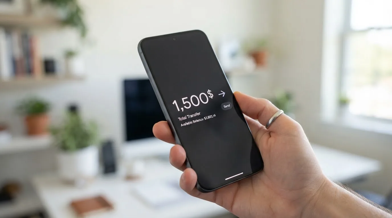 A phone showing a stablecoin transfer screen