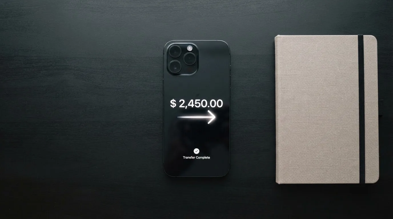 A phone showing a stablecoin transfer screen