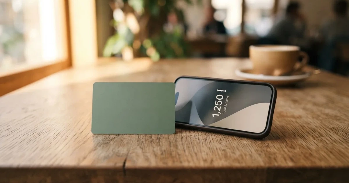 A payment card next to a phone with a crypto wallet app open