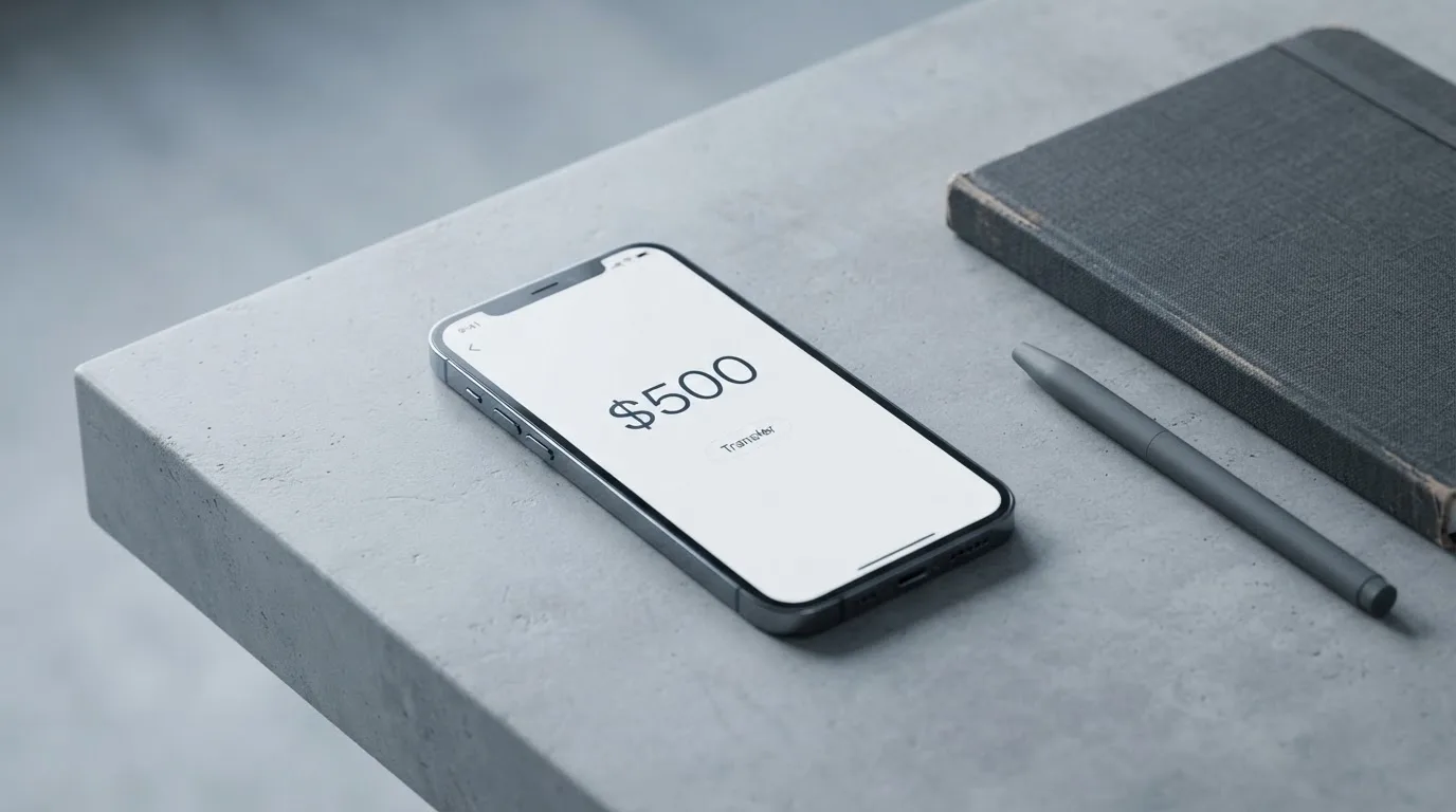 A phone showing a stablecoin transfer screen