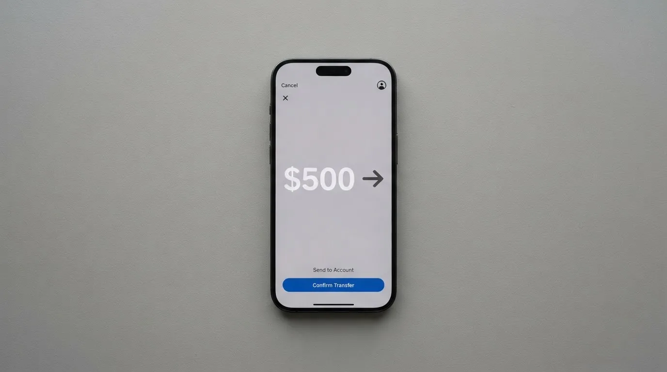 A phone showing a stablecoin transfer screen