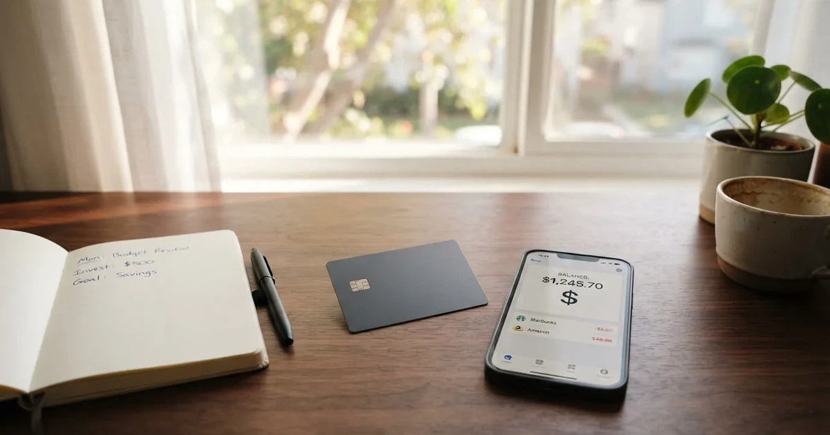 A payment card next to a phone with a crypto wallet app open