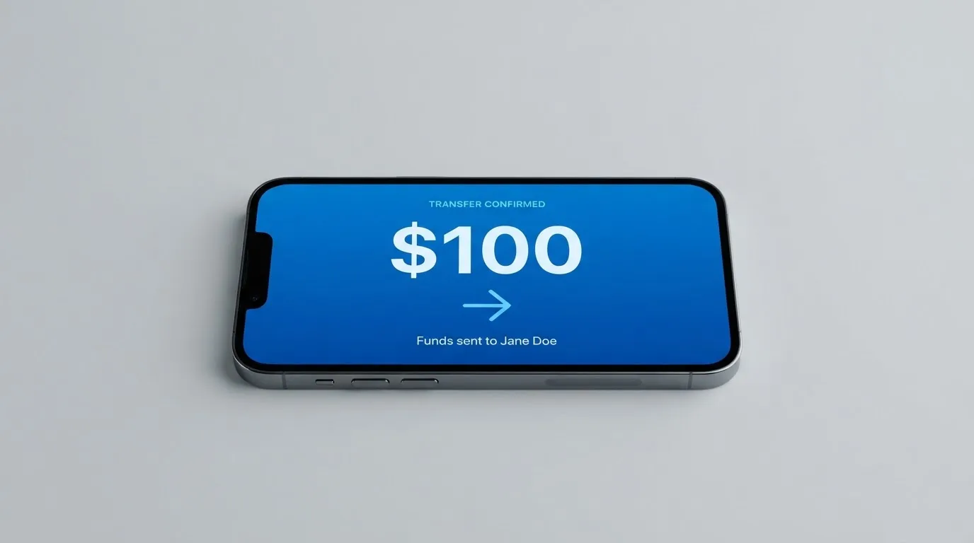 A phone showing a stablecoin transfer screen